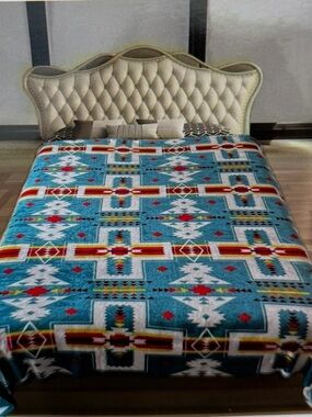 New Queen Flannel Throw blanket Aztec colorful Pattern Ultra Soft southwestern